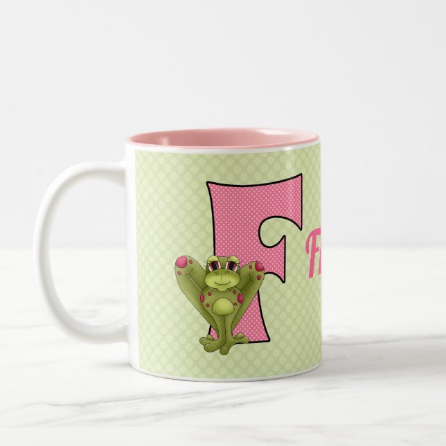 Pink and Green Monogram "F" Kid's Mug (Left)