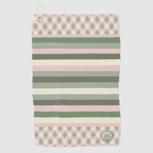 Pink and Green Monogrammed  Golf Towel