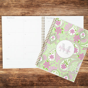 Pink and Green Monogrammed Paisley Custom Planner