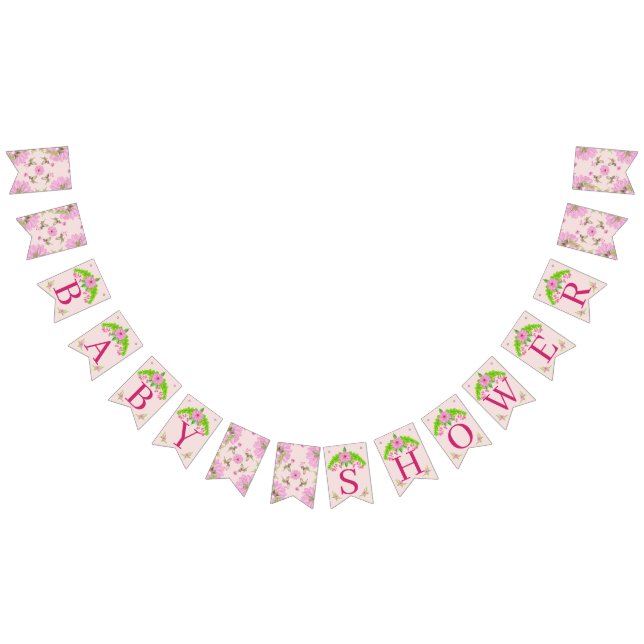 Pink and Green Nostalgic Floral bunting banner (All)