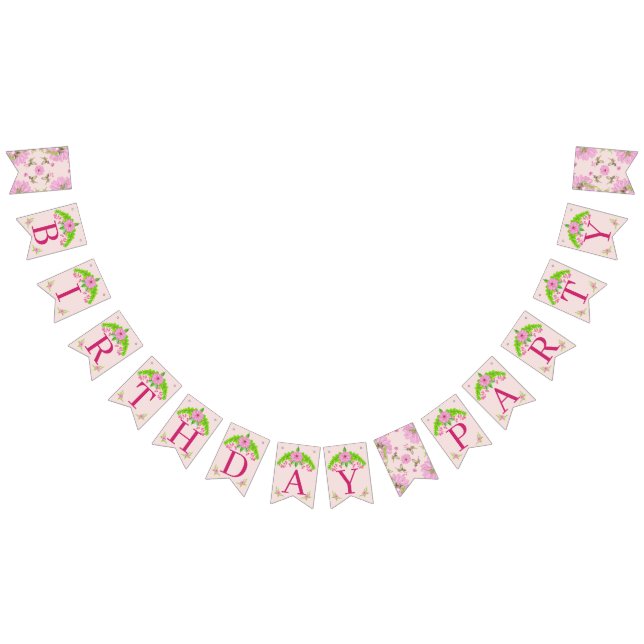 Pink and Green Nostalgic Floral bunting banner (All)