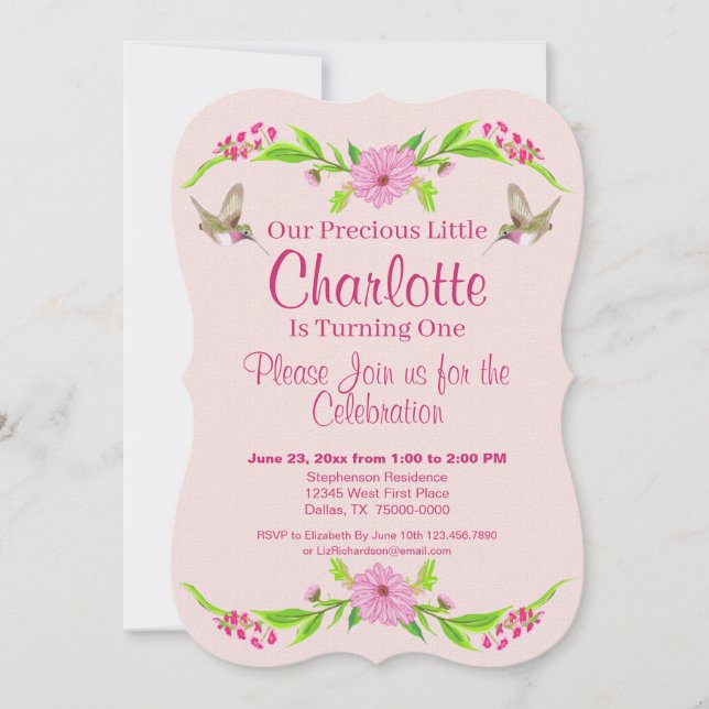Pink and Green Nostalgic Floral Flat Card (Front)