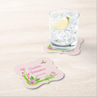Pink and Green Nostalgic Floral Paper Coaster