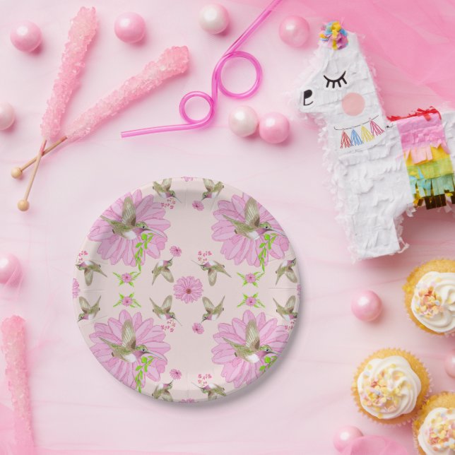 Pink and Green Nostalgic Floral Paper Plate (Party)