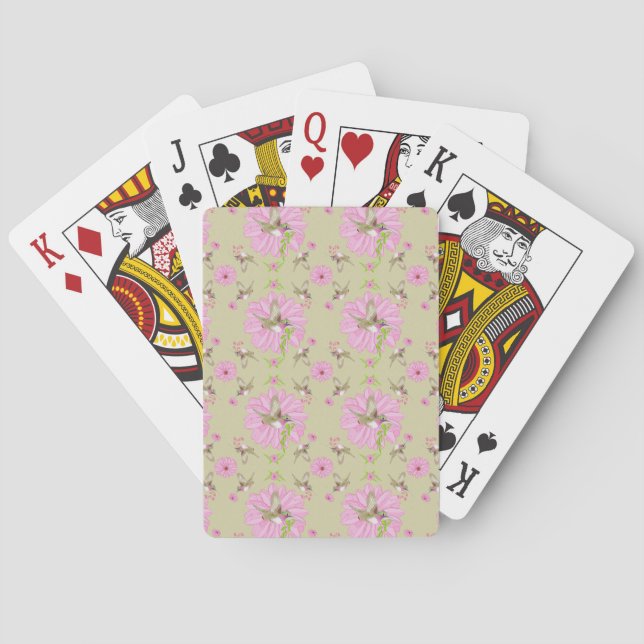 Pink and Green Nostalgic Floral Playing Cards (Back)