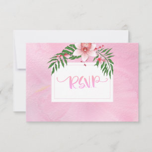 Pink And Green Orchid Floral Wedding RSVP Card