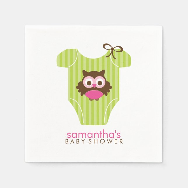 Pink and Green Owl Baby Outfit Napkin (Front)
