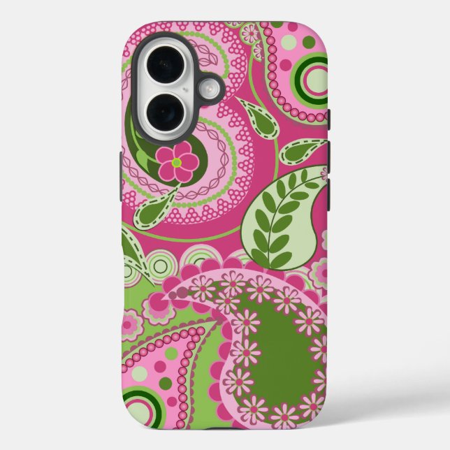 Pink and green Paisley iPhone 16 case (Back)