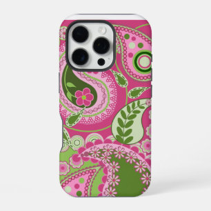 Pink and green Paisley iPhone 16 case