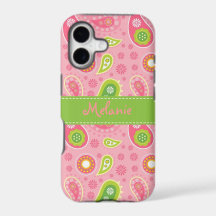 Pink and Green Paisley iPhone Monogram Custom