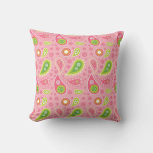 Pink and Green Paisley Throw Pillow
