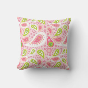 Pink and Green Paisley Throw Pillow