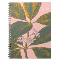 Pink and Green Palm Frond Botanical Drawing
