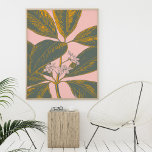 Pink and Green Palm Frond Botanical Drawing Poster<br><div class="desc">A beautiful floral illustration of a tropical banana palm frond leaf in green and yellow on a blush pink background</div>
