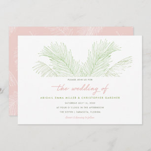 Pink and Green Palm Leaves Tropical Beach Wedding Invitation