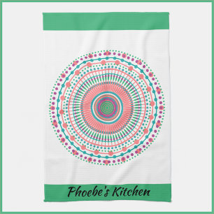 Pink and Green Pastel Mandala Tea Towel