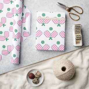 Pink and Green Pickleball Birthday Wrapping Paper