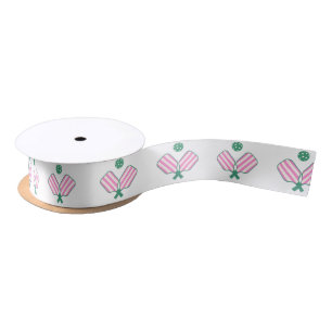 Pink and Green Pickleball Satin Ribbon