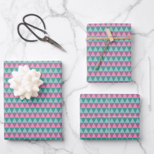 Pink and Green Pine Tree Pattern Wrapping Paper Sheet