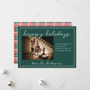 Pink and Green Plaid Holiday Photo Card