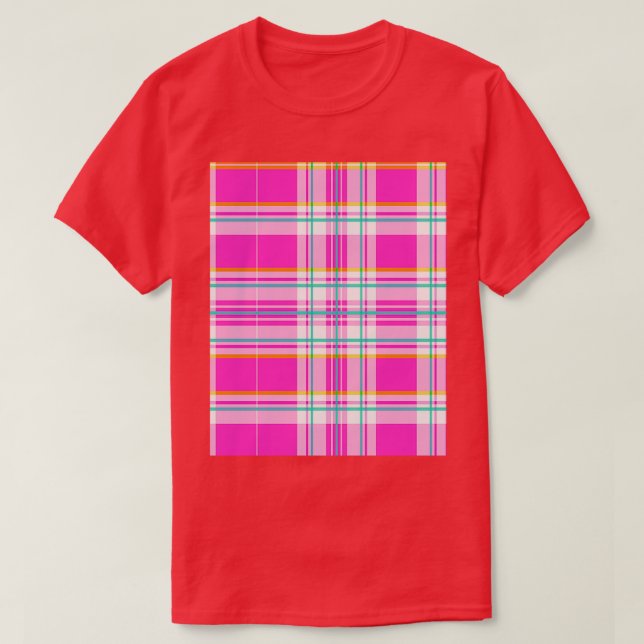 Pink and Green Plaid Spring Preppy Graphic T-Shirt (Design Front)