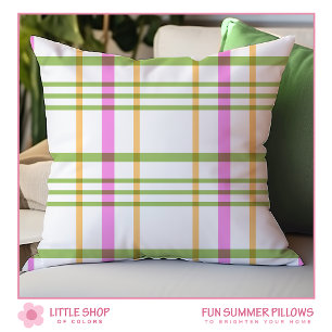 Pink and Green Plaid Summer Cushion