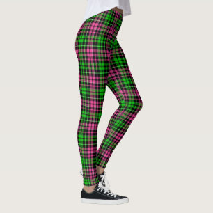 Pink and Green Plaid Tartan Black Leggings