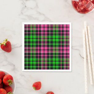 Pink and Green Plaid Tartan Black Napkin