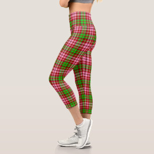 Pink and Green Plaid Tartan Red Capri Leggings