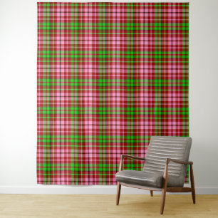 Pink and Green Plaid Tartan Red Tapestry