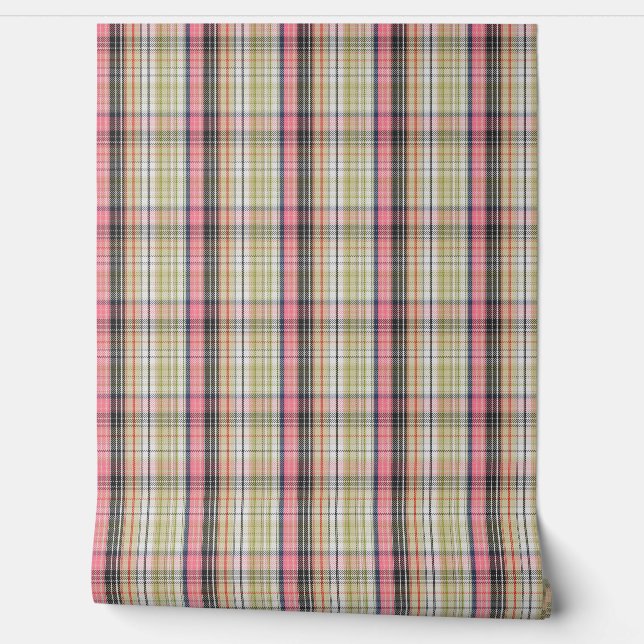 Pink and green plaid wallpaper (Unrolling)