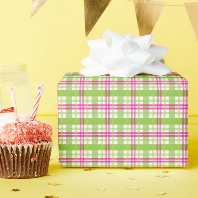 Pink and Green Plaid Wrapping Paper (Birthday Party)