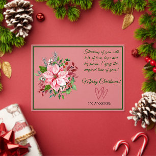 Pink and Green Poinsettia Frosted Christmas Card Acrylic Invitations