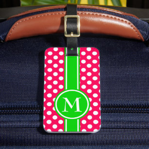 Pink and Green Polka Dot Monogram Luggage Tag