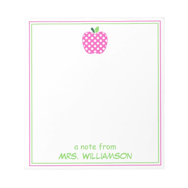 Pink and Green Polka Dot Teacher's Apple Notepad (Front)