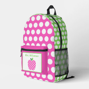 Pink and Green Polka Dot Teacher's Apple Printed Backpack