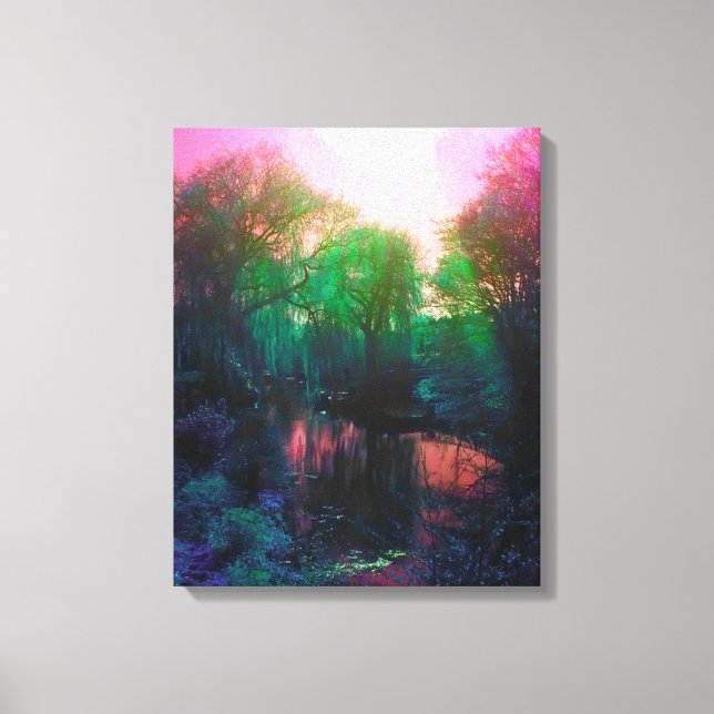 Pink and Green Pond and Willow Canvas Print (Front)
