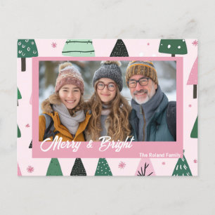 Pink and Green Preppy Christmas Tree Holiday Photo Postcard