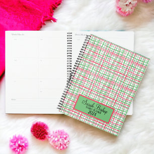 Pink and Green Preppy Yearly Planner Hardcover