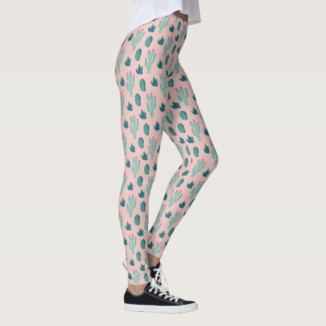 Pink and Green Pretty Cactus Pattern Leggings (Right)