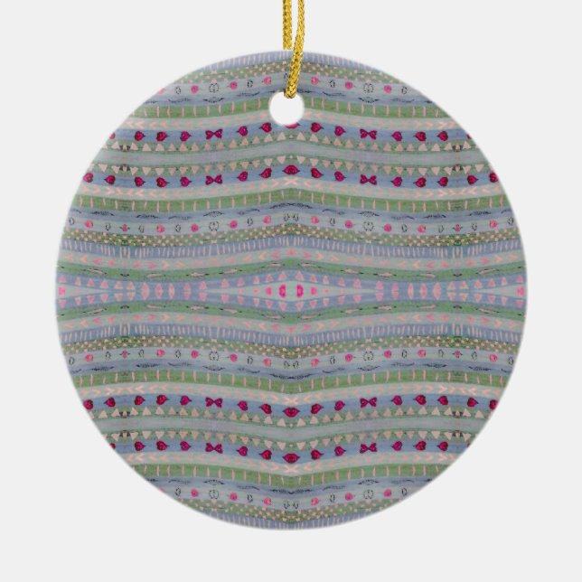 Pink and Green Pretty Hearts Pattern Ceramic Tree Decoration (Front)