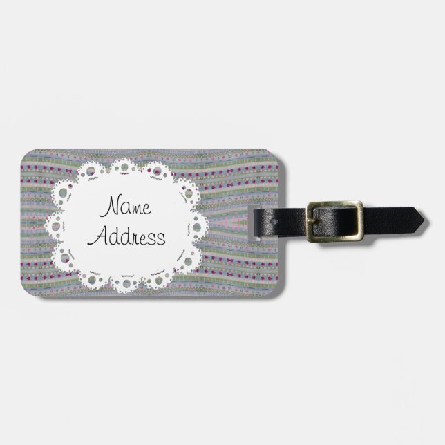 Pink and Green Pretty Hearts Pattern Luggage Tag (Front Horizontal)