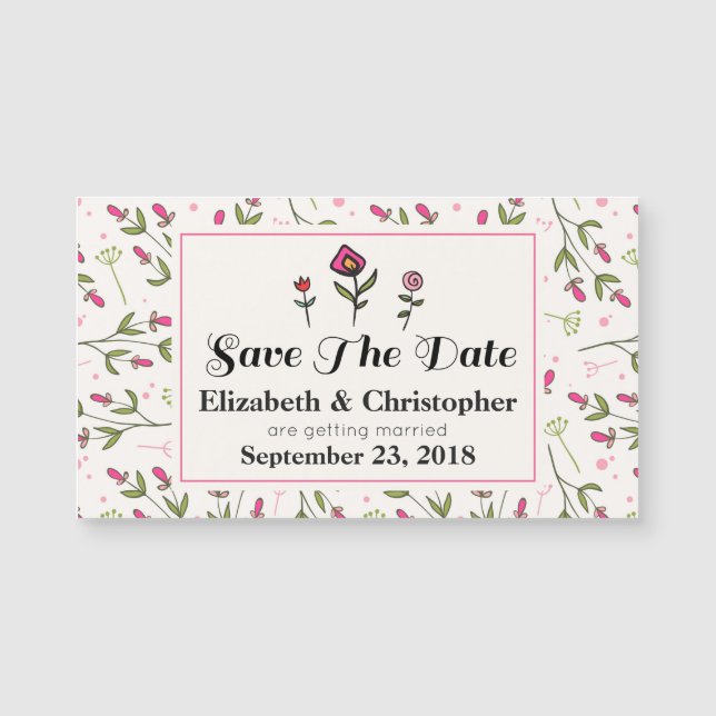 Pink and Green Pretty Wildflowers Save The Date (Front)