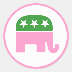 Pink and Green Republican Elephant Classic Round Sticker
