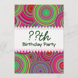 Pink and Green Retro Circles Birthday Invitation