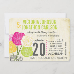 Pink and Green Rose Your Photo Typography Invitation