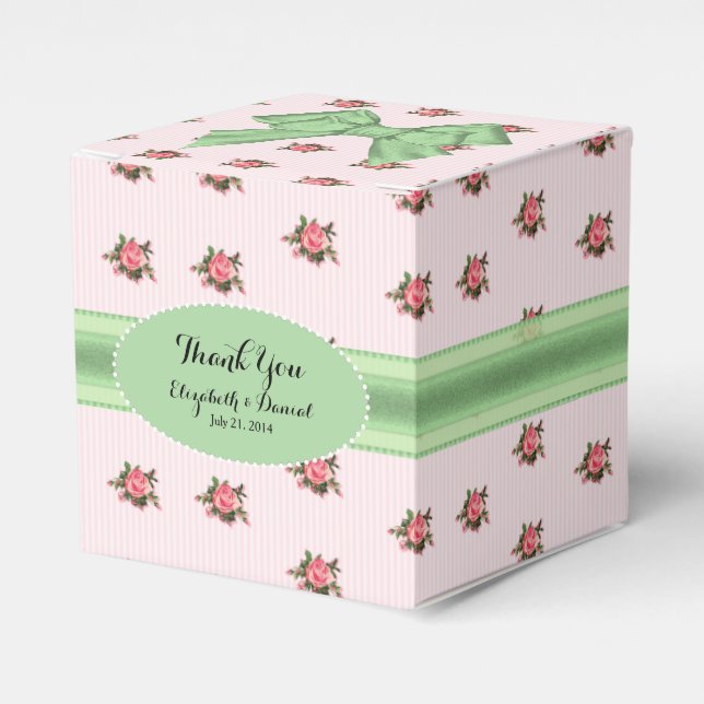 Pink and Green Roses Wedding Favour Gift Box (Front Side)