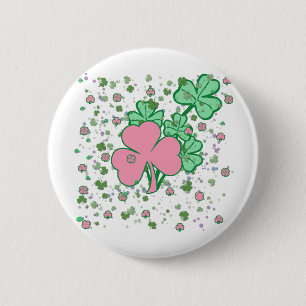 Pink and Green Shamrocks 6 Cm Round Badge