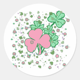 Pink and Green Shamrocks Classic Round Sticker