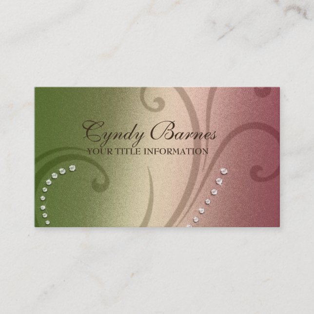 Pink and Green Shimmer and Crystals Business Card (Front)